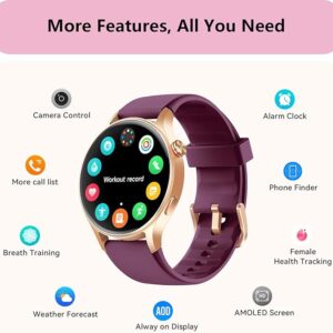 aeac Smart Watch for Women, AMOLED Ultra-Clear Screen Activity Trackers with Heart Rate/Sleep/SpO2 Monitor, Smartwatch for iPhone/Samsung/Android, 110+ Sport Modes Waterproof