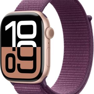 Apple Watch Series 10 [GPS 46mm case] Smartwatch with Rose Gold Aluminium Case with Plum Sport Loop. Fitness Tracker, ECG App, Always-On Retina Display, Carbon Neutral
